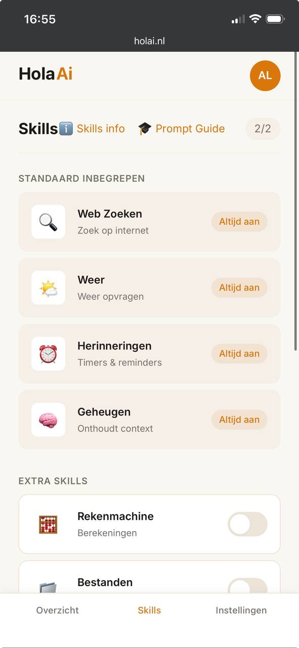 Skillspagina in de Hola AI portal
